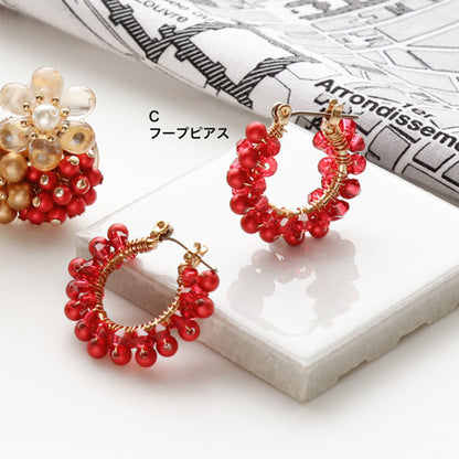 レシピNo.KR0537　クリスタルパールのバリエーションイヤーアクセサリー3種