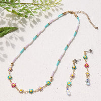 レシピNo.KR0573　デザインチェーンとシードビーズのフラワーネック＆ピアス