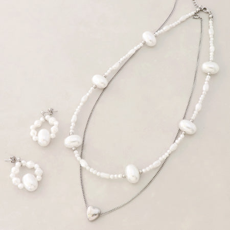 Recipe No.KR0594 Resin pearl baroque neck and earrings