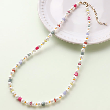 Recipe No.KR0598 German-made acrylic cubic and silky pearl necklace