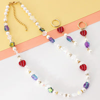 Recipe No.KR0621 Czech bead mixed motif neck & earrings