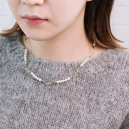 Recipe No.KR0628 Crystal pearl spiral necklace