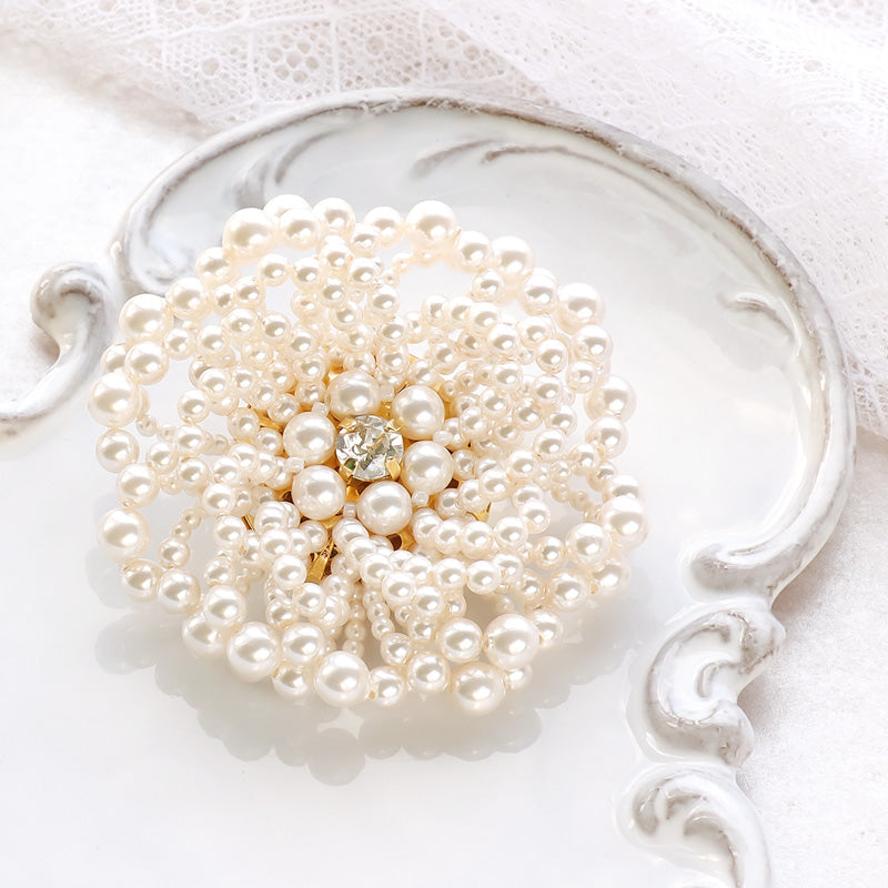 Recipe No.KR0694 Crystal pearl peony flower brooch