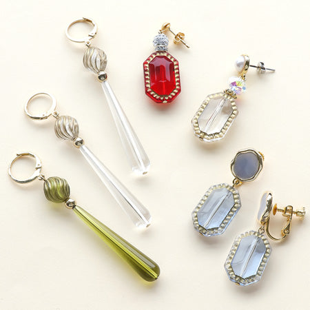 Recipe No.KR0710 4 types of German-made acrylic vintage like ear accessories