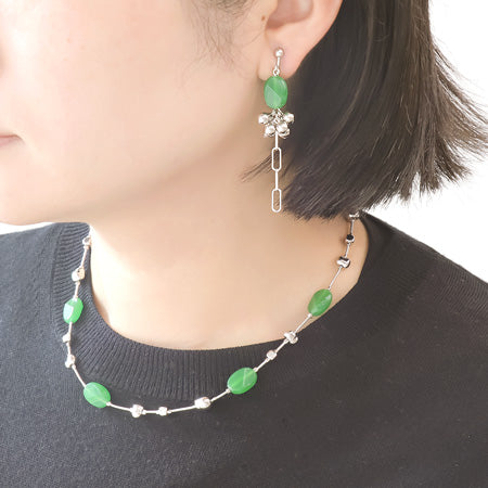 Recipe No.KR0712 German-made acrylic oval cut neck and earrings