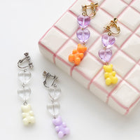 レシピNo.KR0718　樹脂ビーズクマとハートのイヤリング