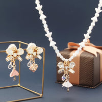 レシピNo.KR0875　バレリーナとビジューリボンのネック＆イヤリング