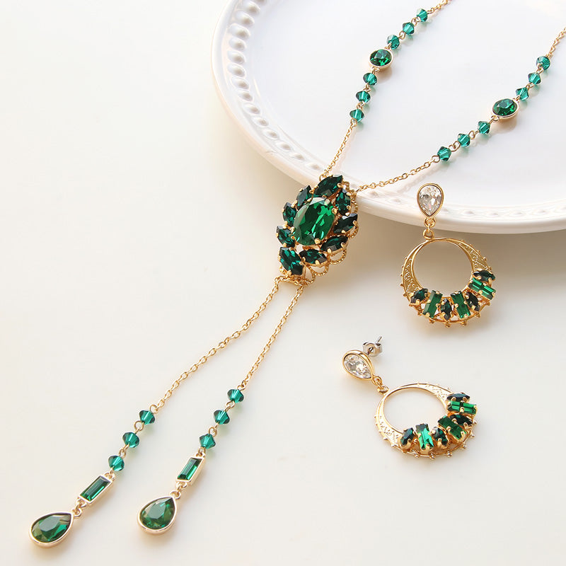 Recipe No.kr0884 Takawa Crystal Green Bijou Neck &amp; Earrings