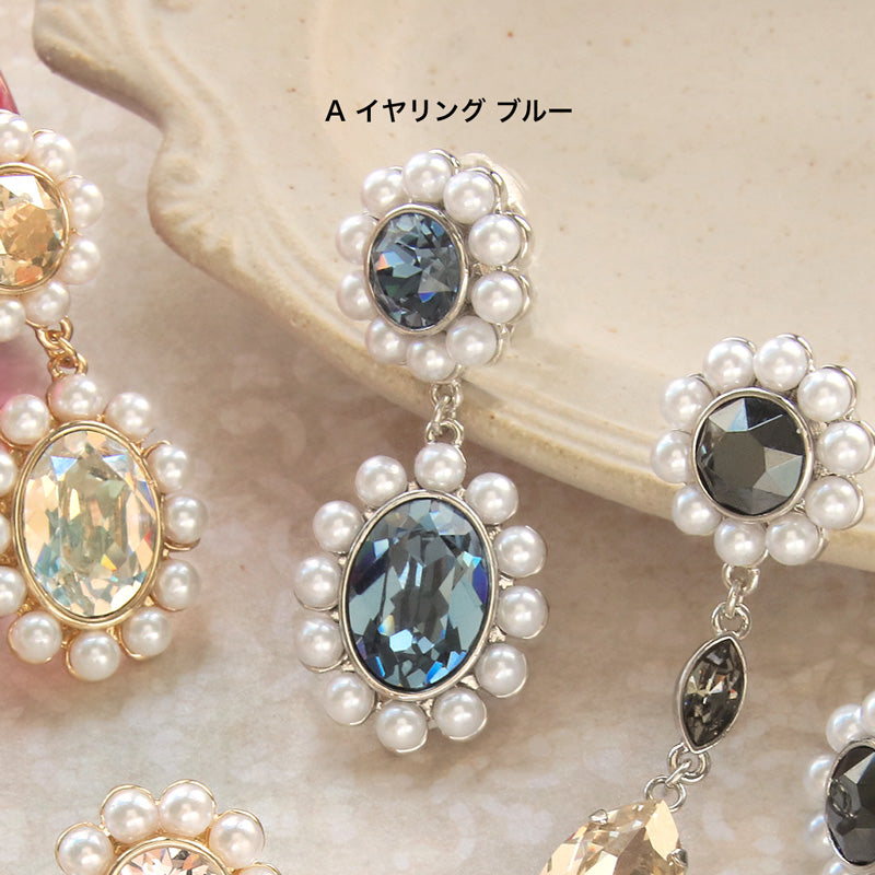 Recipe No.KR0911 2 types of ear accessories of Kiwa Crystal and Pearl