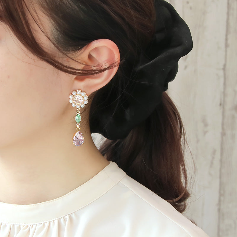 Recipe No.KR0911 2 types of ear accessories of Kiwa Crystal and Pearl