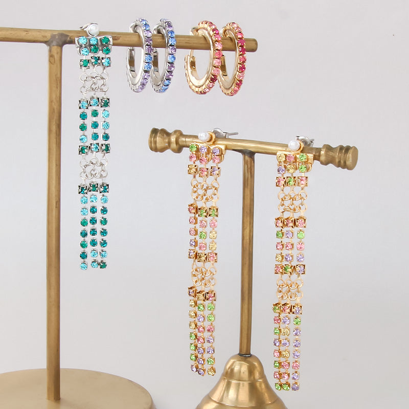 Recipe No.KR0915 2 types of multi -color ear accessories of continuous claw chains