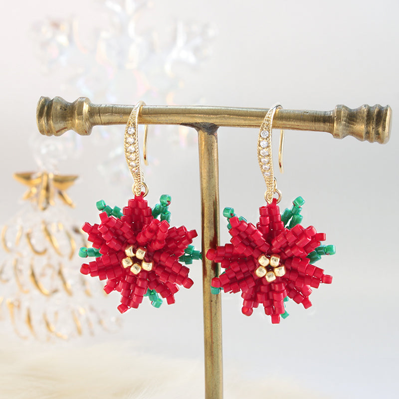 Recipe No.KR0953 Pointsettia Brick Stitch Earrings