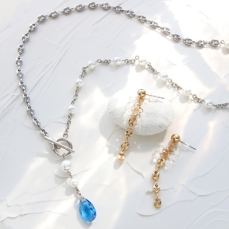 Recipe No.KR0994 2 kinds of accessories of Kiwa Crystal Drop and Design Chain