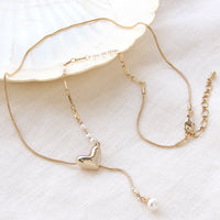 レシピNo.KR0998　スライドボール付パーツハートのアシンメトリーチェーンネックレス