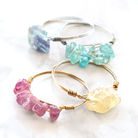 レシピNo.KR1012　天然石サザレとラフカットのワイヤーリング2種