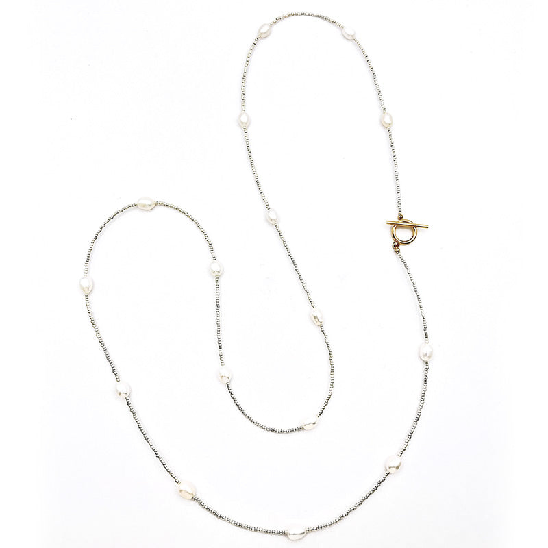 Recipe No.KR1018 Freshwater Pearl Rice Station Long Necklace