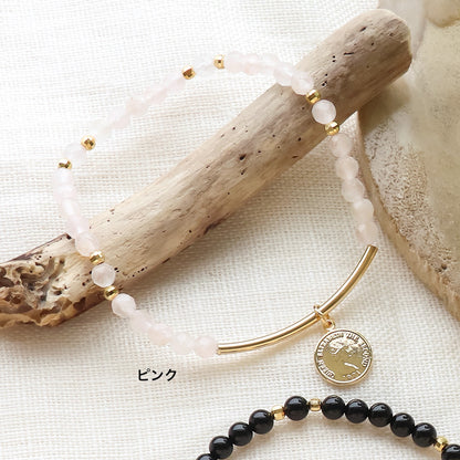 Recipe No.KR1020 Rubber bracelet of natural stone and coin charm