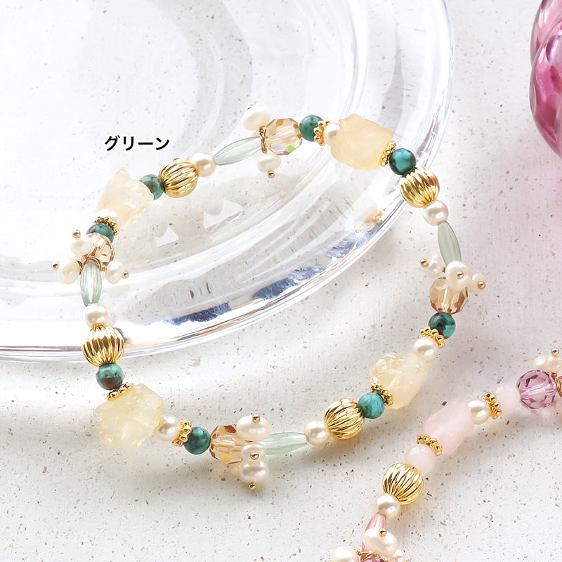 Recipe No.kr1021 Rubber bracelet of natural stone and beads