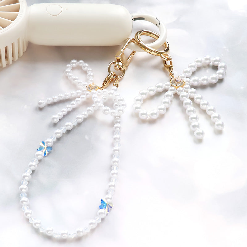 Recipe No.KR1040 Pearl Ribbon Custom Smartphone Strap Keychain