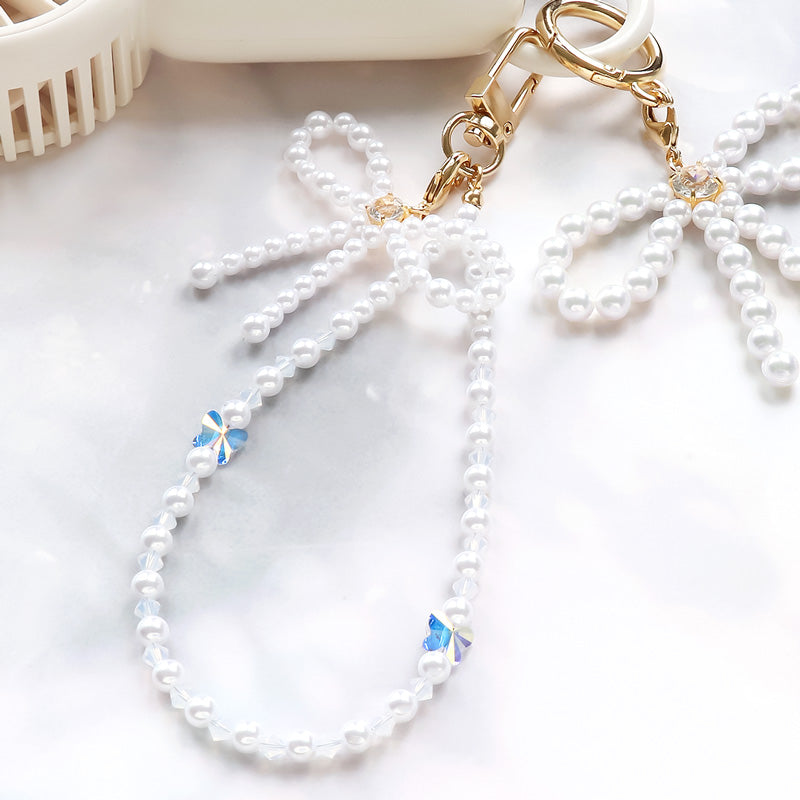 Recipe No.KR1040 Pearl Ribbon Custom Smartphone Strap Keychain