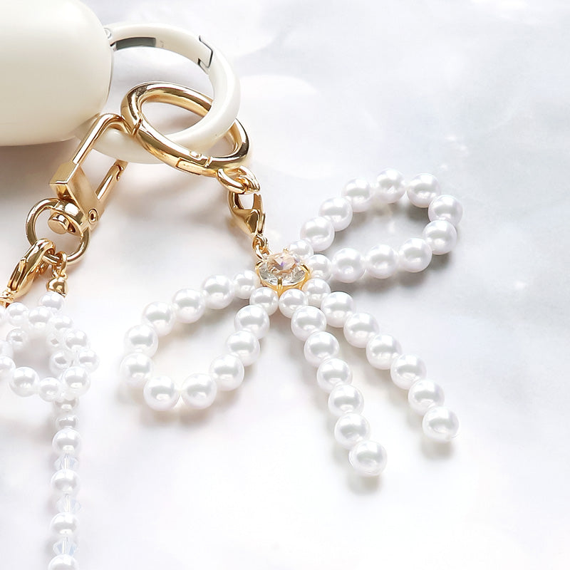 Recipe No.KR1040 Pearl Ribbon Custom Smartphone Strap Keychain