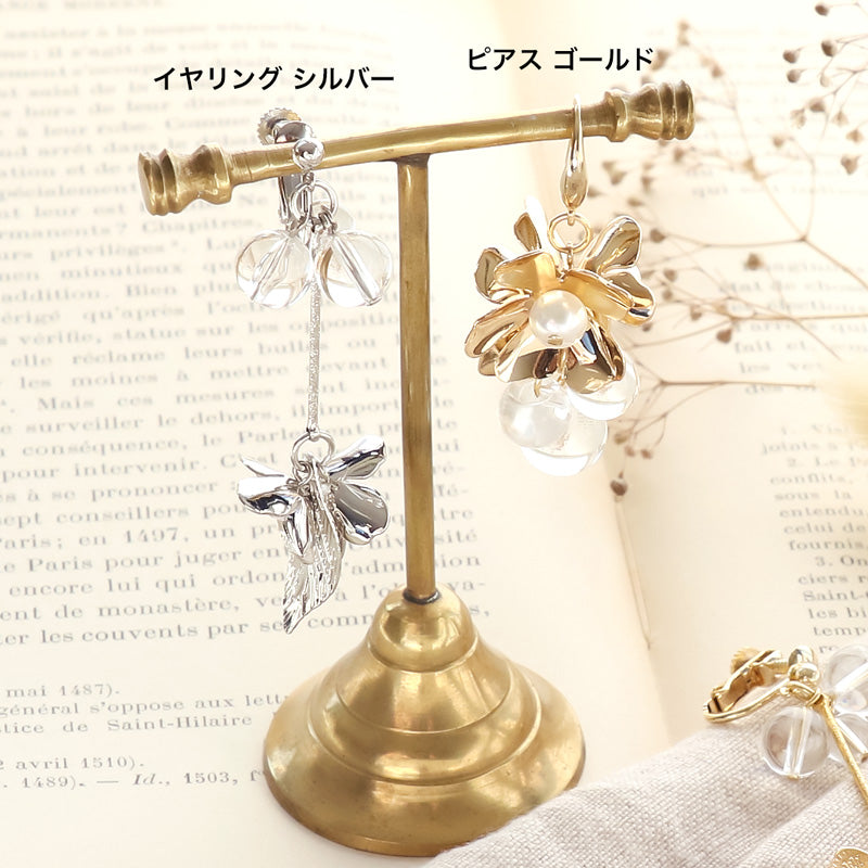 レシピNo.KR1052　メタルフラワーのスウィングイヤーアクセサリー2種