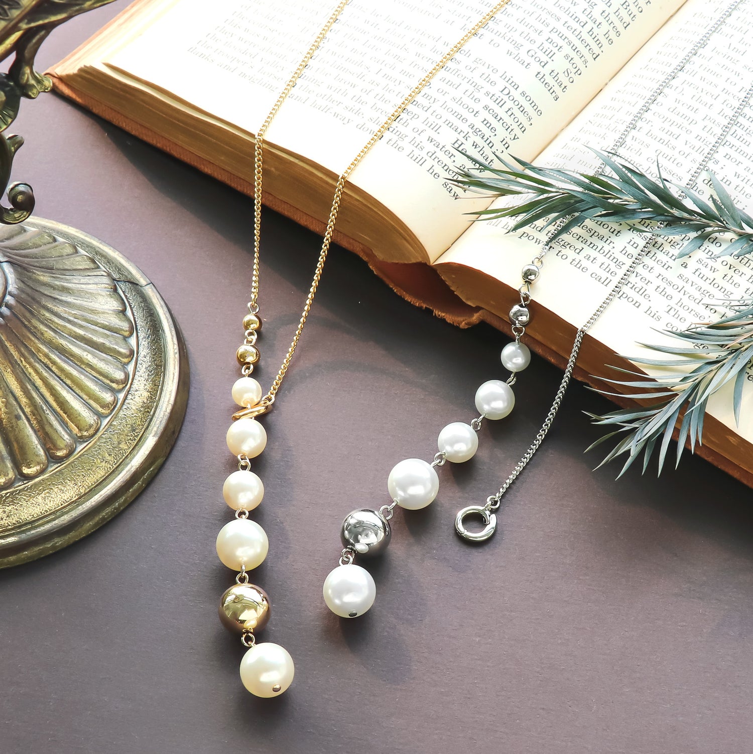 Recipe No.KR1059 Pearl and metal size Grade Y -shaped necklace