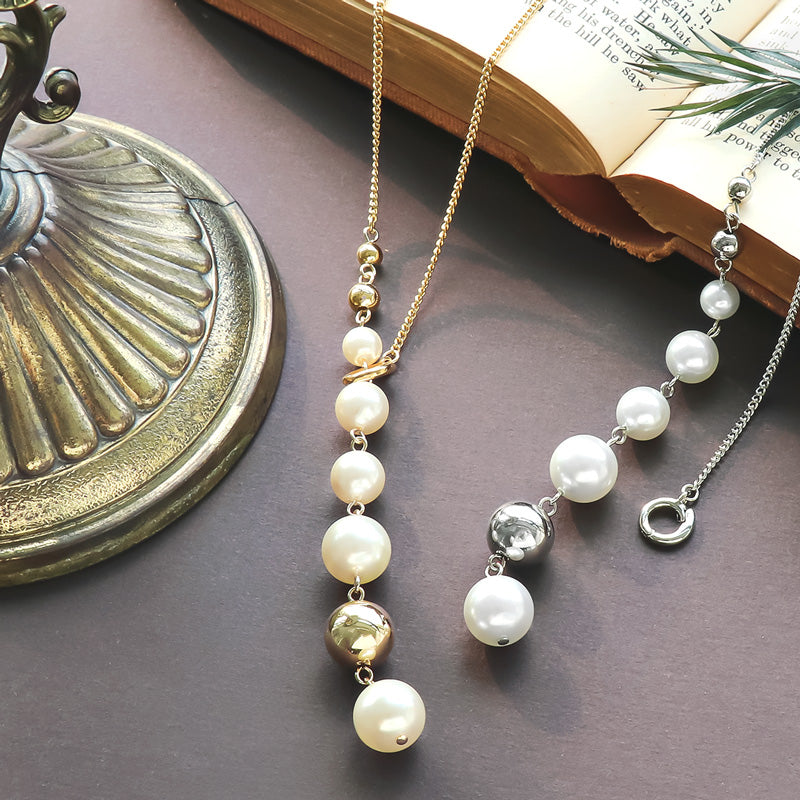 Recipe No.KR1059 Pearl and metal size Grade Y -shaped necklace