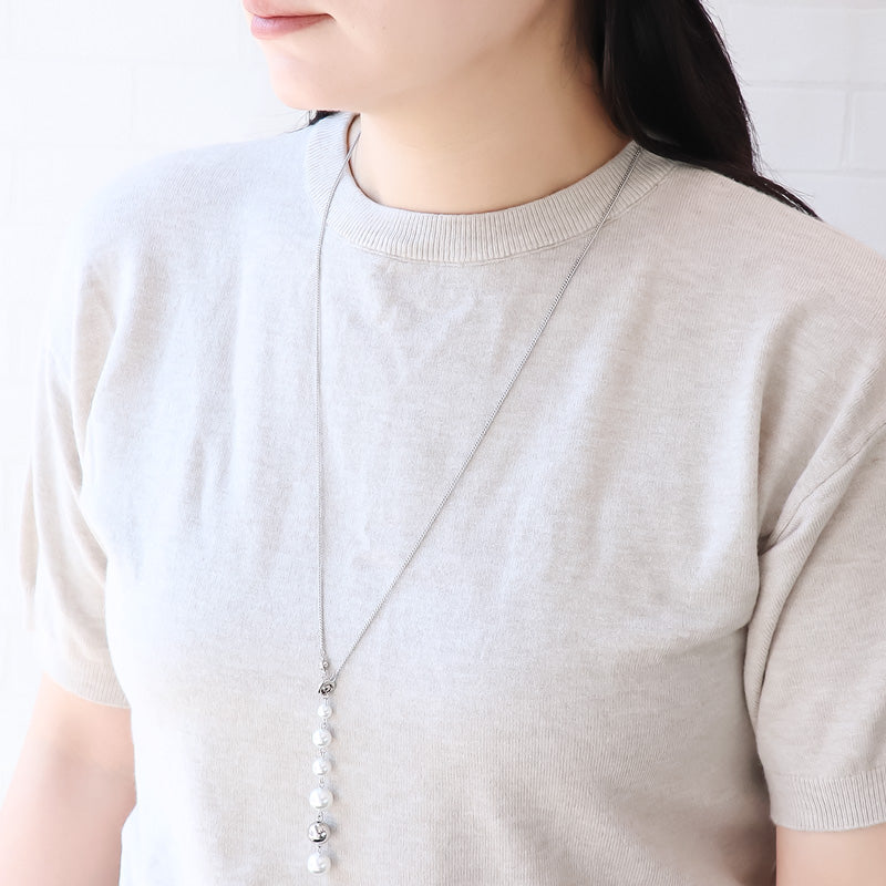 Recipe No.KR1059 Pearl and metal size Grade Y -shaped necklace