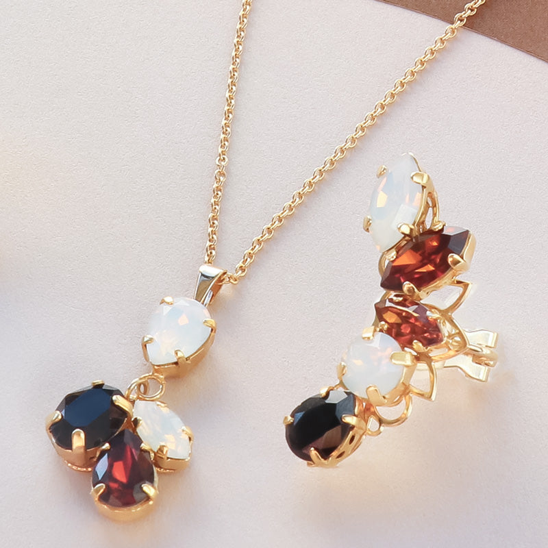 Recipe No.KR1063Kiwa crystalsCoffee color neck &amp; earrings