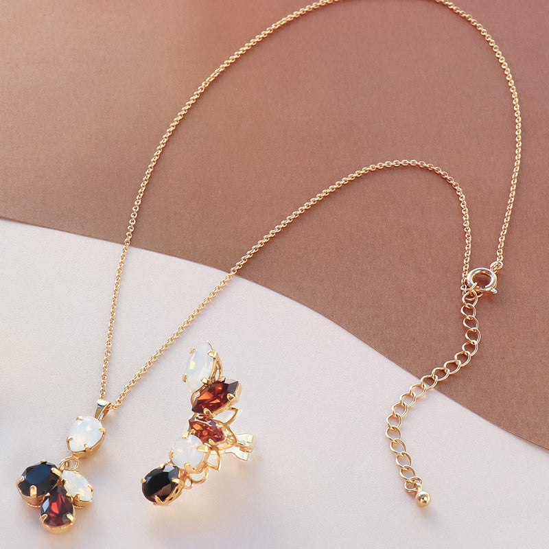 Recipe No.KR1063Kiwa crystalsCoffee color neck &amp; earrings