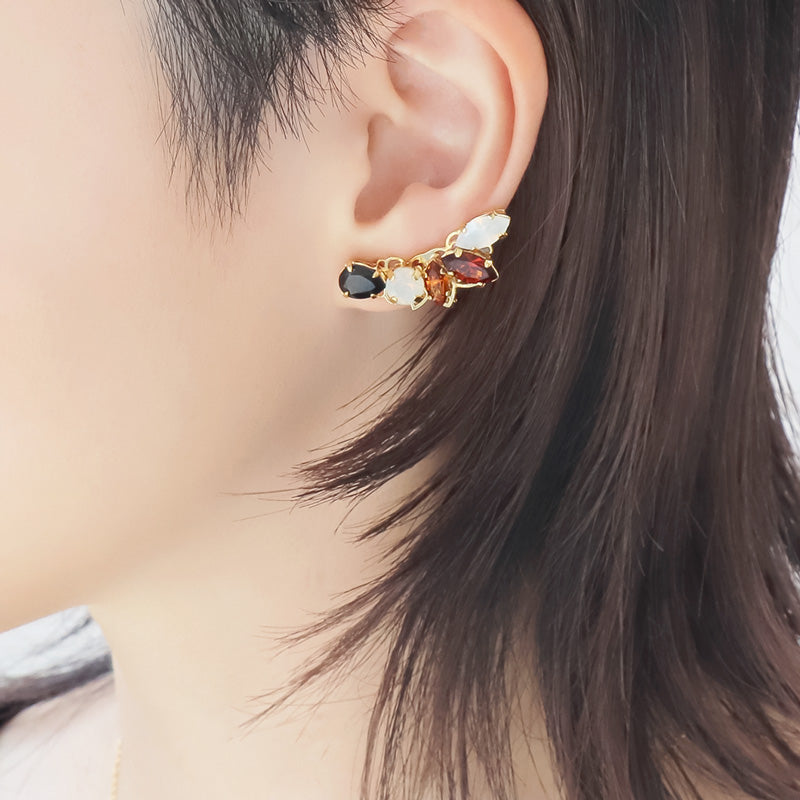 Recipe No.KR1063Kiwa crystalsCoffee color neck &amp; earrings