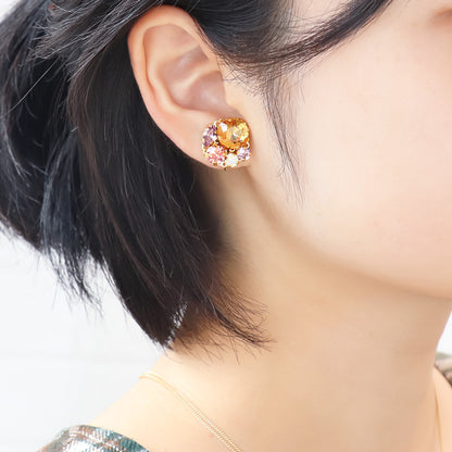 Recipe No.KR1064Kiwa crystalsTea color neck &amp; earrings