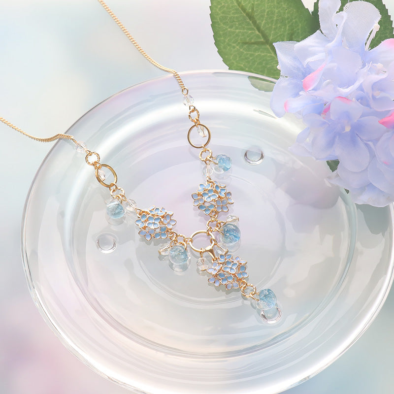 Recipe No. KR1189 Charm Hydrangea and Teardrop Bead Necklace