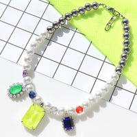 レシピNo.KR1195　貴和クリスタル エレクトリックカラーのビッグレクタングルネックレス