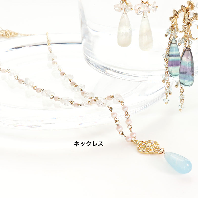 レシピNo.KR1205　天然石ロングドロップのアクセサリー4種