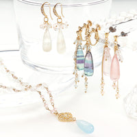 レシピNo.KR1205　天然石ロングドロップのアクセサリー4種