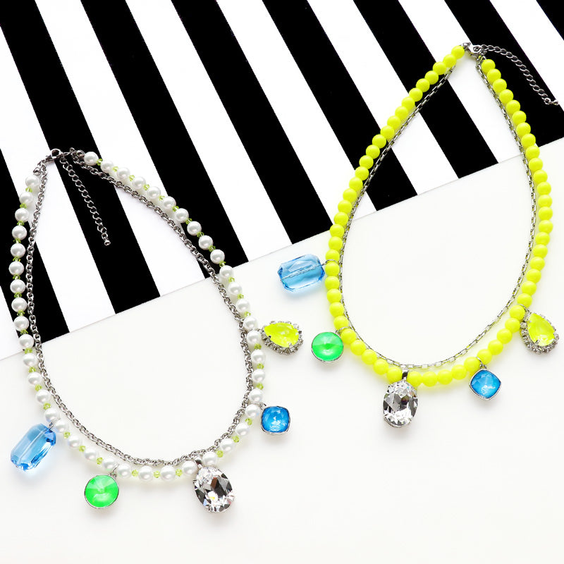 Recipe No. KR1219Kiwa crystalsElectric color necklace with pearls
