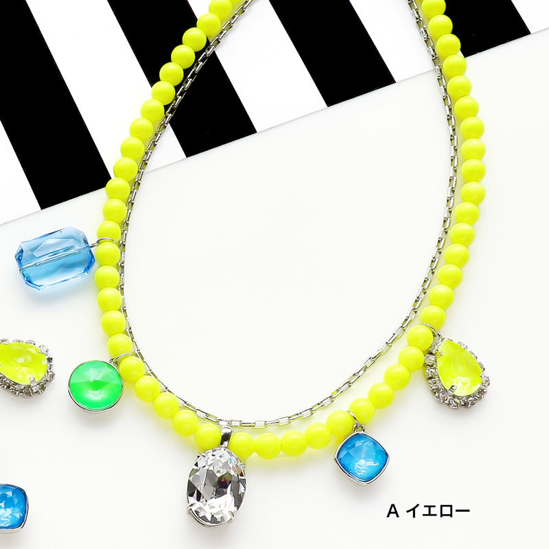 Recipe No. KR1219Kiwa crystalsElectric color necklace with pearls