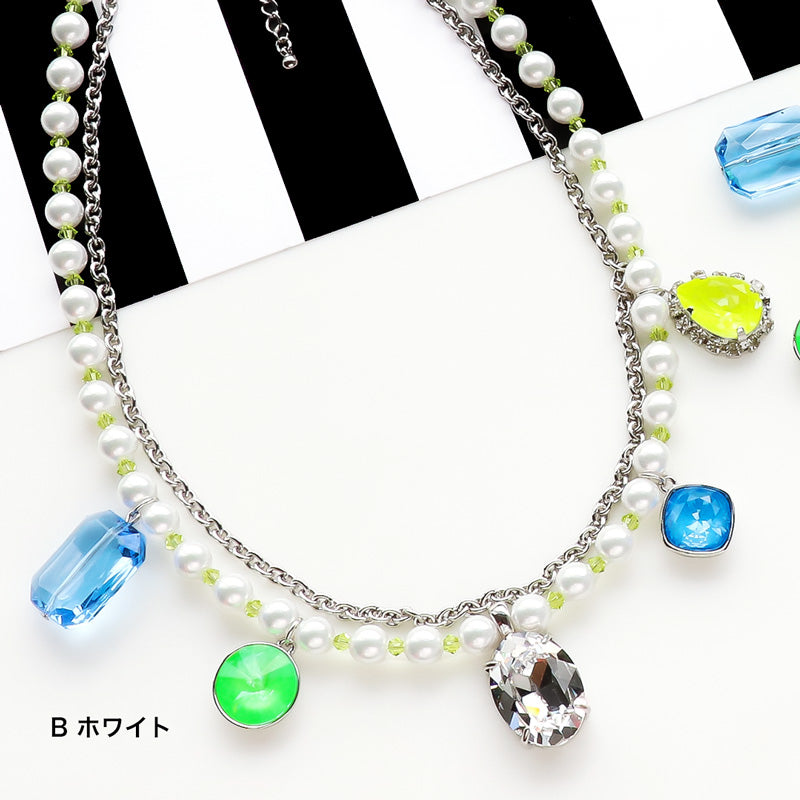 Recipe No. KR1219Kiwa crystalsElectric color necklace with pearls