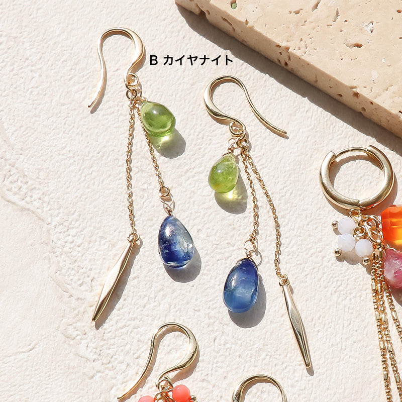 レシピNo.KR1233　天然石のフリンジピアス3種