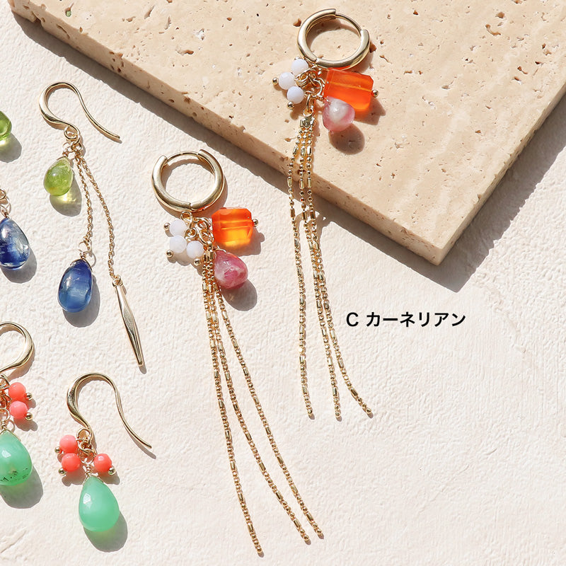 レシピNo.KR1233　天然石のフリンジピアス3種