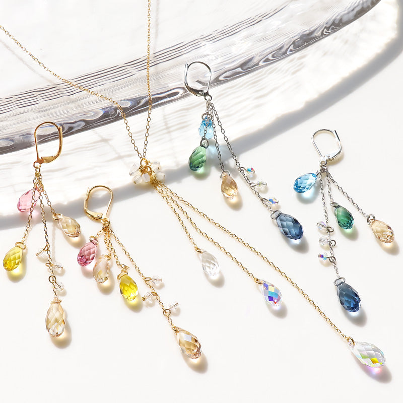 レシピNo.KR1238　貴和クリスタルのドロップフリンジアクセサリー2種