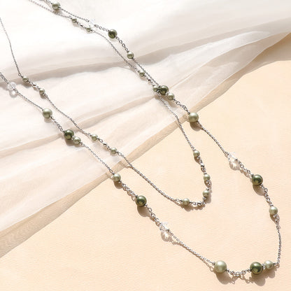 レシピNo.KR1244　クリスタルパールのレイヤードネックレス