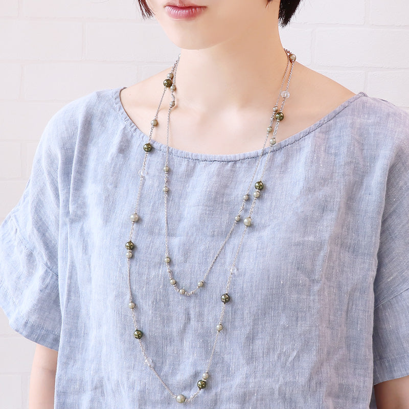 レシピNo.KR1244　クリスタルパールのレイヤードネックレス