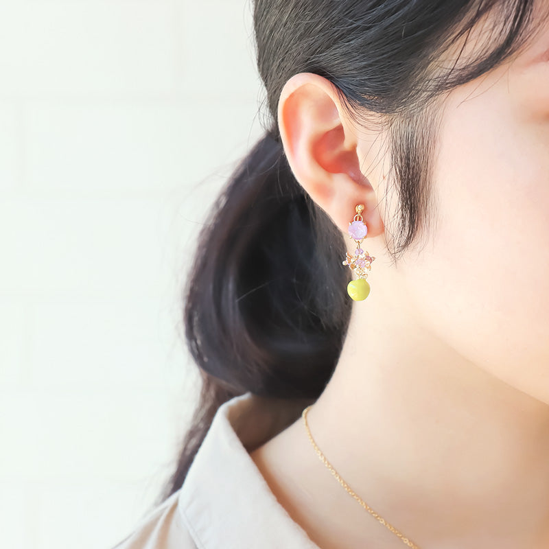 レシピNo.KR1247　秋チャームのグリーンアップルフラワーネック＆イヤリング