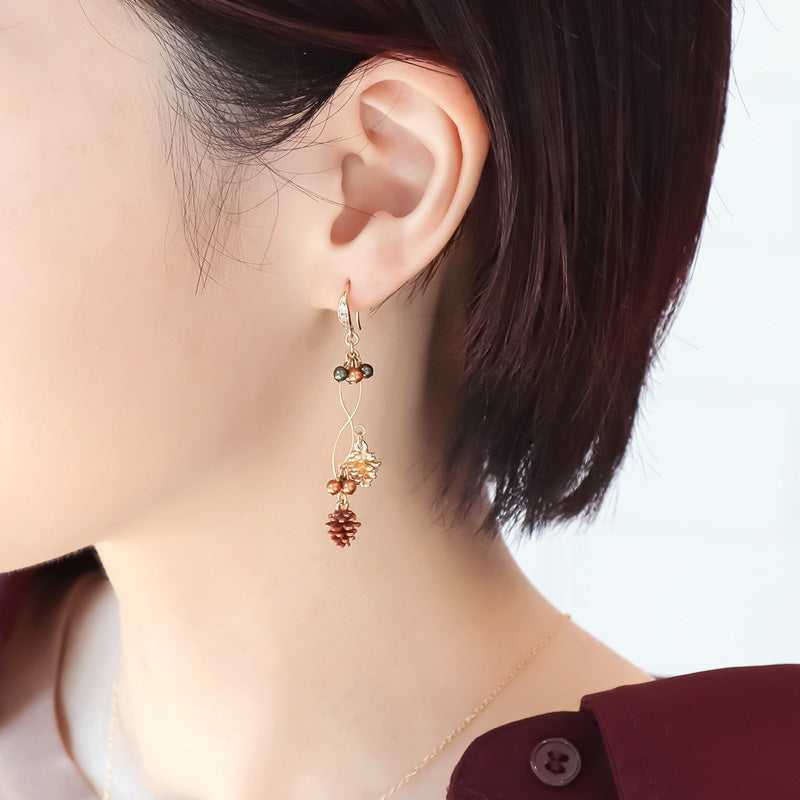 レシピNo.KR1248　秋チャームの松ぼっくり&amp;木の実アクセサリー2種