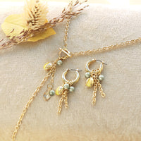 レシピNo.KR1250　秋チャームのピスタチオフリンジネック＆ピアス