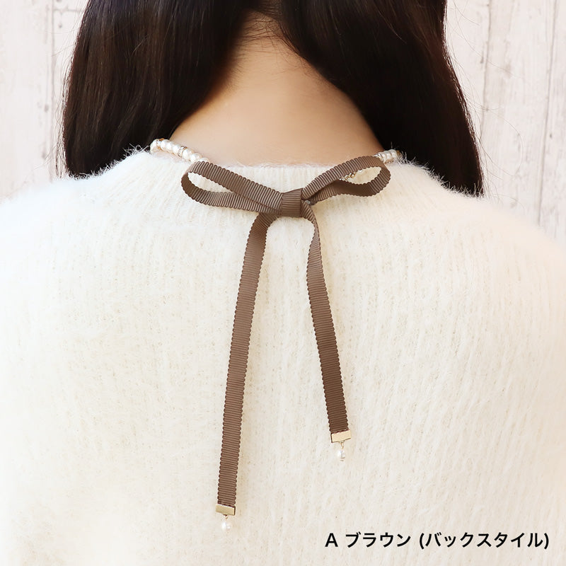 レシピNo.KR1319　チャームボンボンショコララウンドとパールのネックレス2種