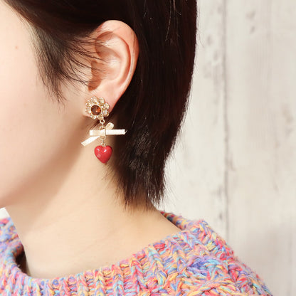 レシピNo.KR1320　貴和クリスタルとチャームボンボンショコラのピアス3種